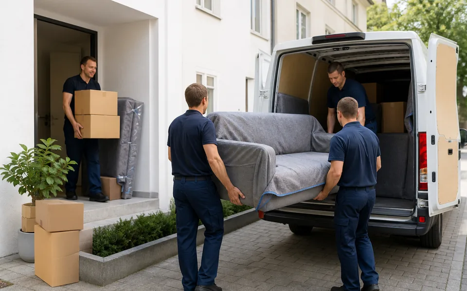 Umsetzung eines Transport mit Transportkarre und Kartons